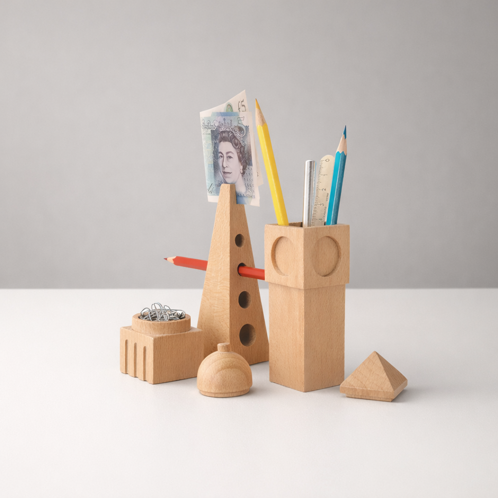 Wooden City Desk Tidy Stationery Holder