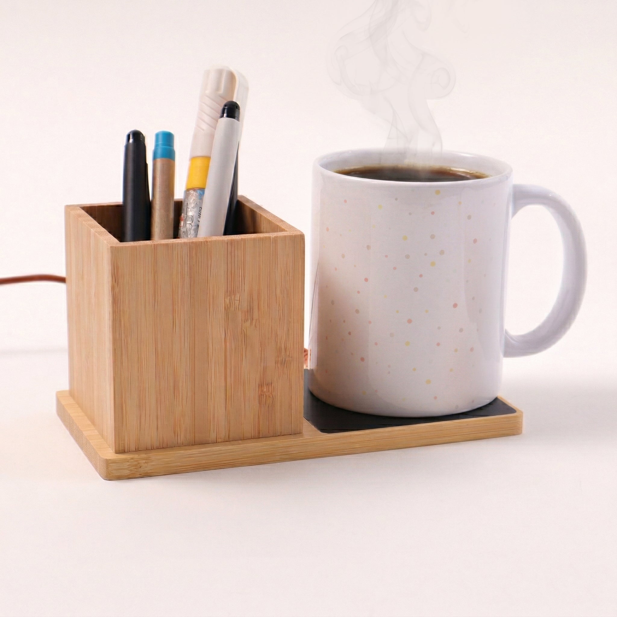 Bamboo Pen Stand & Cup Warmer