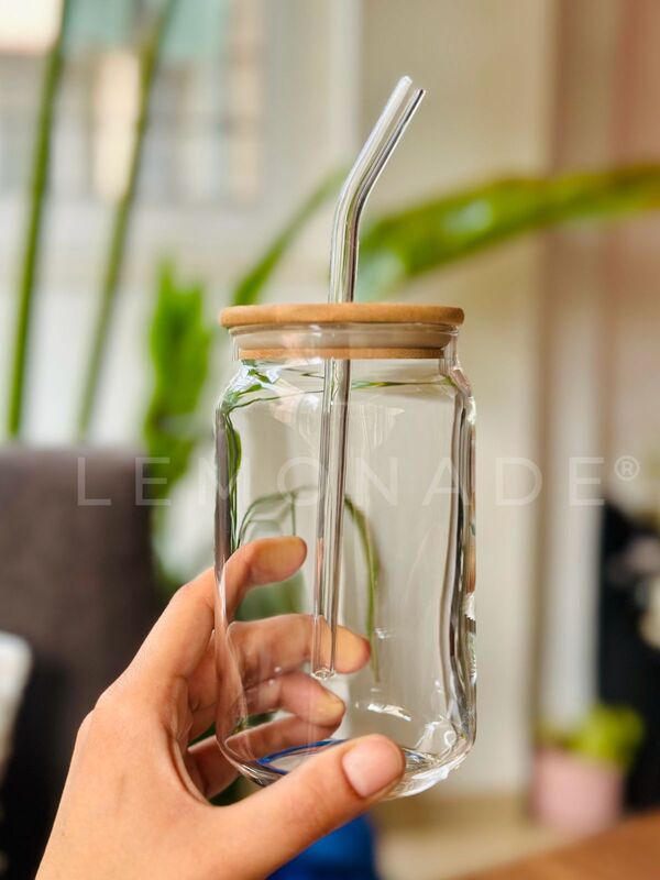 Can Glass with Lid and Straw | Ready-Made Glass India